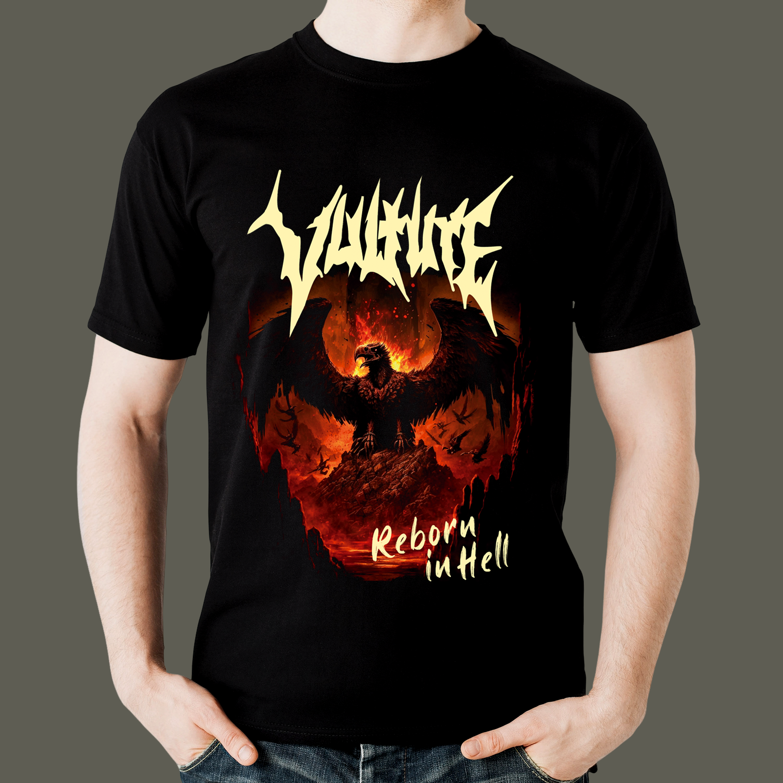 mockup-camiseta-vulture-reborn Camiseta Vulture Reborn in Hell - Imagem 1